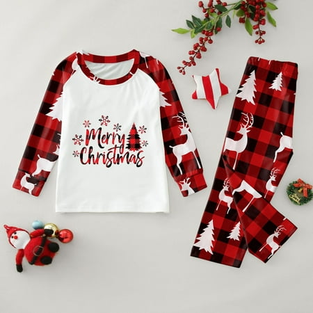 

ERTUTUYI Family Pajamas Set Christmas Pajamas Plaid Print Homewear Childrens White 100