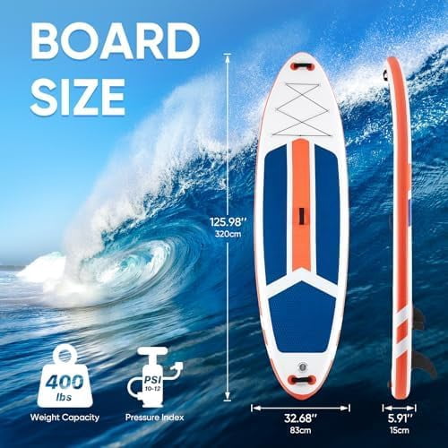 Nextay 10'5" Inflatable Stand Up Paddle Boards with Paddle Leash Pump Repair Kit and Carry Backpack Versatile for Beginners and Experts Great for Lakes and Oceans, Blue Orange