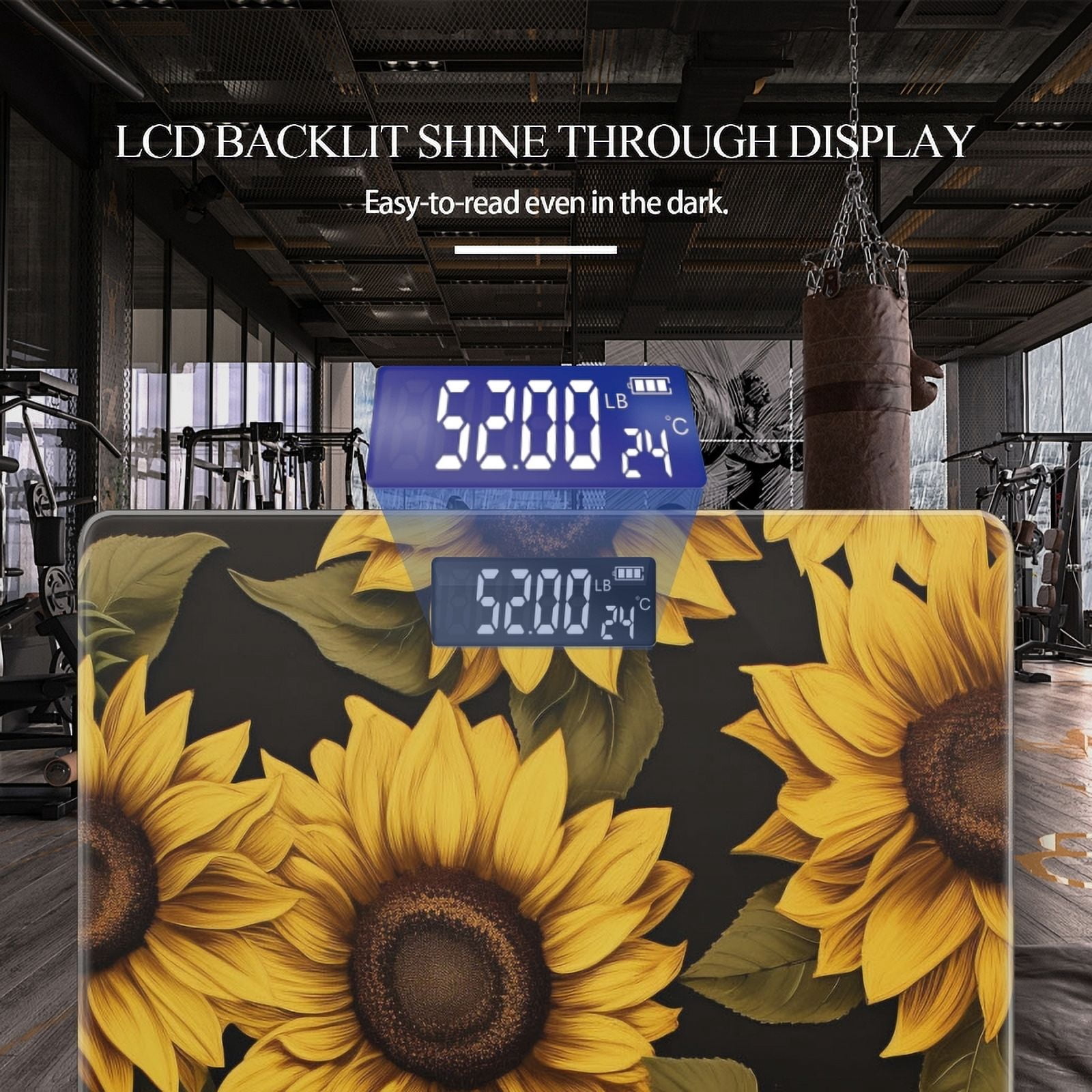 High Precision Body Weight Scale Smart Bathroom Scales with Large LCD Display(400lbs),Decorative for Bedroom-Sunflowers With Vibrant Yellow Petals And Dark Green Leaves