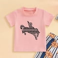 thumbnail image 4 of Xyant Toddler Western Baby Girl Clothes Cow/Horse Print Short Sleeve T-Shirt Elastic Flare Pants Headbands Set Infant Spring Outfits (Pink,18-24 Months), 4 of 6