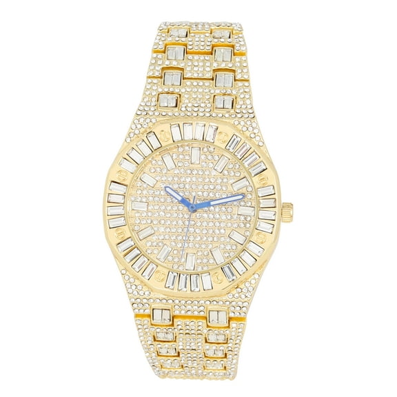 Charles raymond The Baguette Royal Timepiece Lit with rectangular brilliant cut diamond crystals on Blinged Out Hip Hop watch Bezel and Band - ST10386 Gold