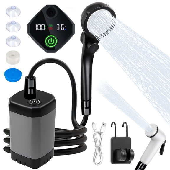 Fohil Portable Shower for Camping, 6000mAh Rechargeable Portable Outdoor Shower with Digital Display, IPX7 Waterproof Outdoor Camp Pump for Hiking, Travelling, Pet Cleaning