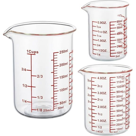 Ackers High Borosilicate Glass Measuring Cup Set with Pour Spout,60ml(2OZ),120ml(4OZ), 250ml(8OZ) Glass Measuring Beaker for Kitchen or Restaurant, Easy to Read