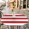 thumbnail image 3 of Bold Stripe Elastic Fitted Round Table Cover Red White Waterproof Outdoor Tablecloth for Holiday Party, Picnic, Patio & Dining Fits Tables Up to 45"-54", 3 of 8