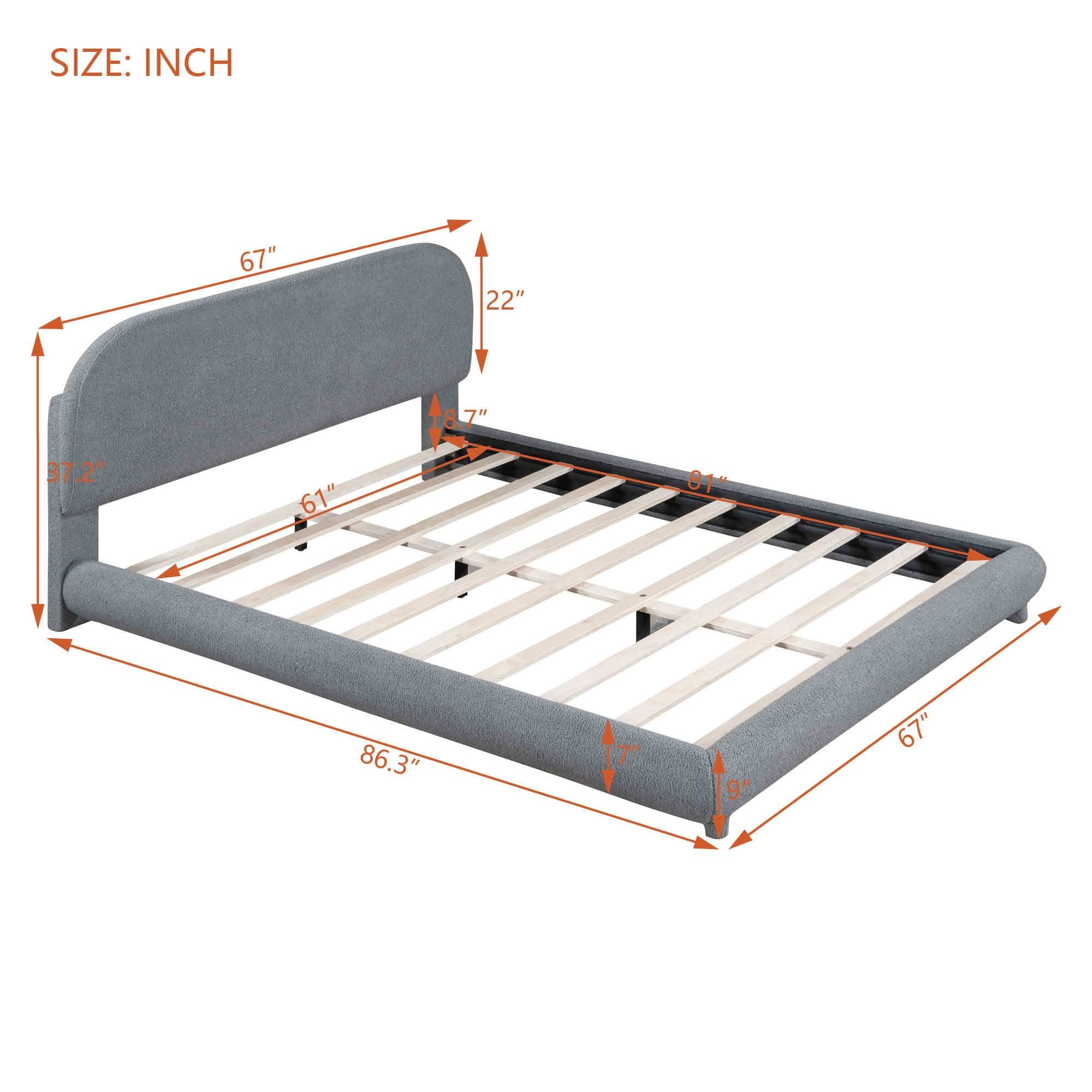 MAYEERTY Teddy Fleece Upholstered Platform Bed with Curved Design, Sturdy MDF Frame & Easy Assembly