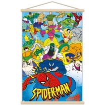 Marvel Comics - Spider-Man - 90s Animated Wall Poster with Wooden Magnetic Frame, 22.375" x 34"