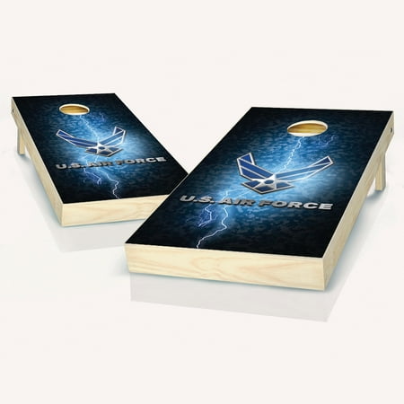 Skip's Garage US Air Force Lightning Solid Wood Cornhole Board Set