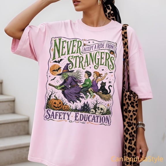 Comfort Color Never Accept A Ride From Strangers T-shirt, Vintage Halloween Safety Tee, Spooky Season Gift, Witchy Shirt
