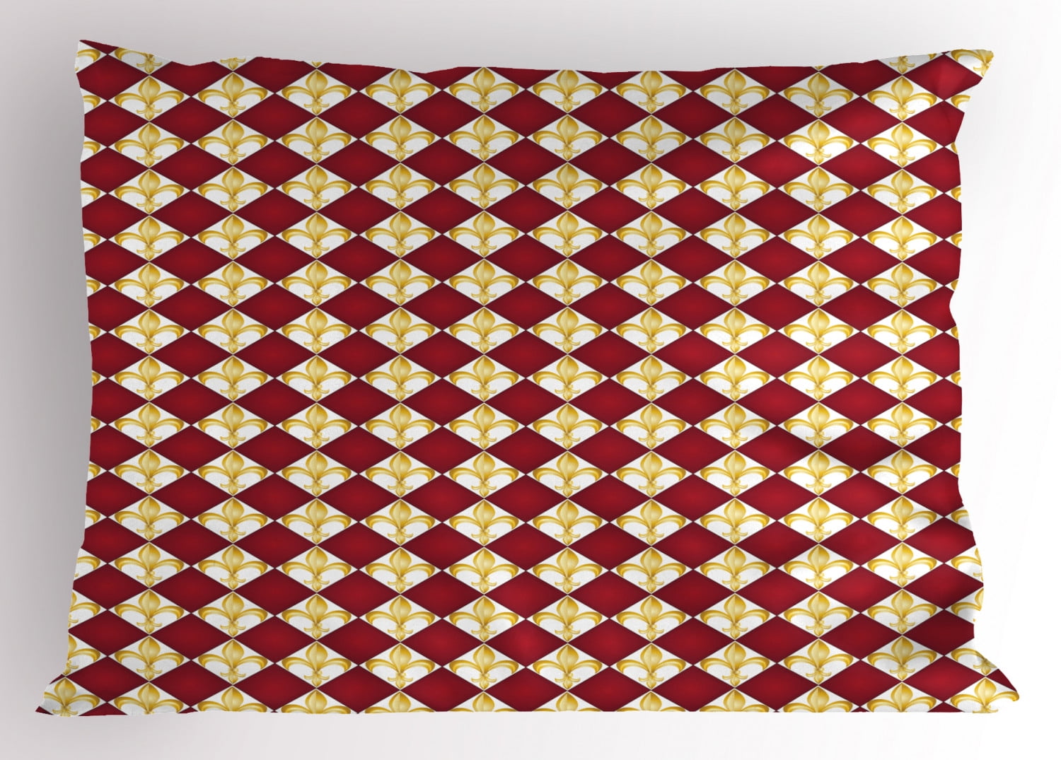 Fleur De Lis Pillow Sham Geometrical Rhombus Arrangement Western Culture Royal Lily Pattern, Decorative Standard Size Printed Pillowcase, 26 X 20 Inches, Ruby Yellow White, by Ambesonne