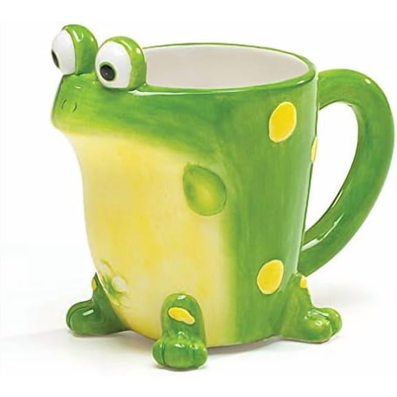 Burton Frog Coffee Mug with Gift Box, Green Porcelain Ceramic Cup with Large Handle, 10 oz Capacity