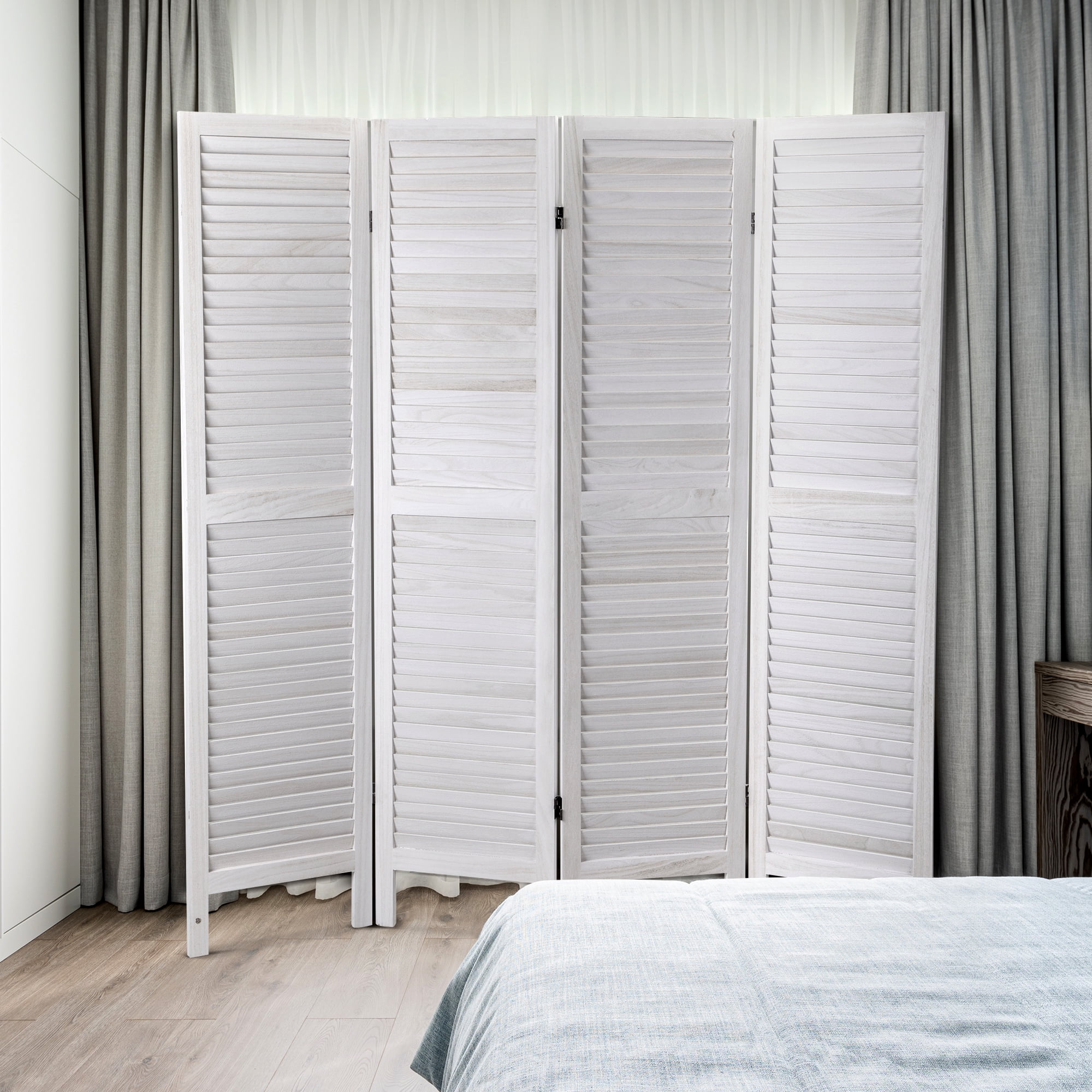 Kadyn Room Divider Privacy Screen, Extra Wide Foldable Panel Partition Wall Divider, 4 Panel Solid Wood Room Screen Office Divider, White Kadyn Room Divider Privacy Screen, Extra Wide Foldable Panel Partition Wall Divider, 4 Panel Solid Wood Room Screen Office Divider, White