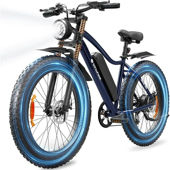 isinwheel M10 Plus Electric Bike for Adults 45KM/H Dual Crown Fork Mountain Ebike Removable Battery, 900W Peak Motor, 120 KM Range, 7 Speed Shift Fat Tire Electric Bicycles