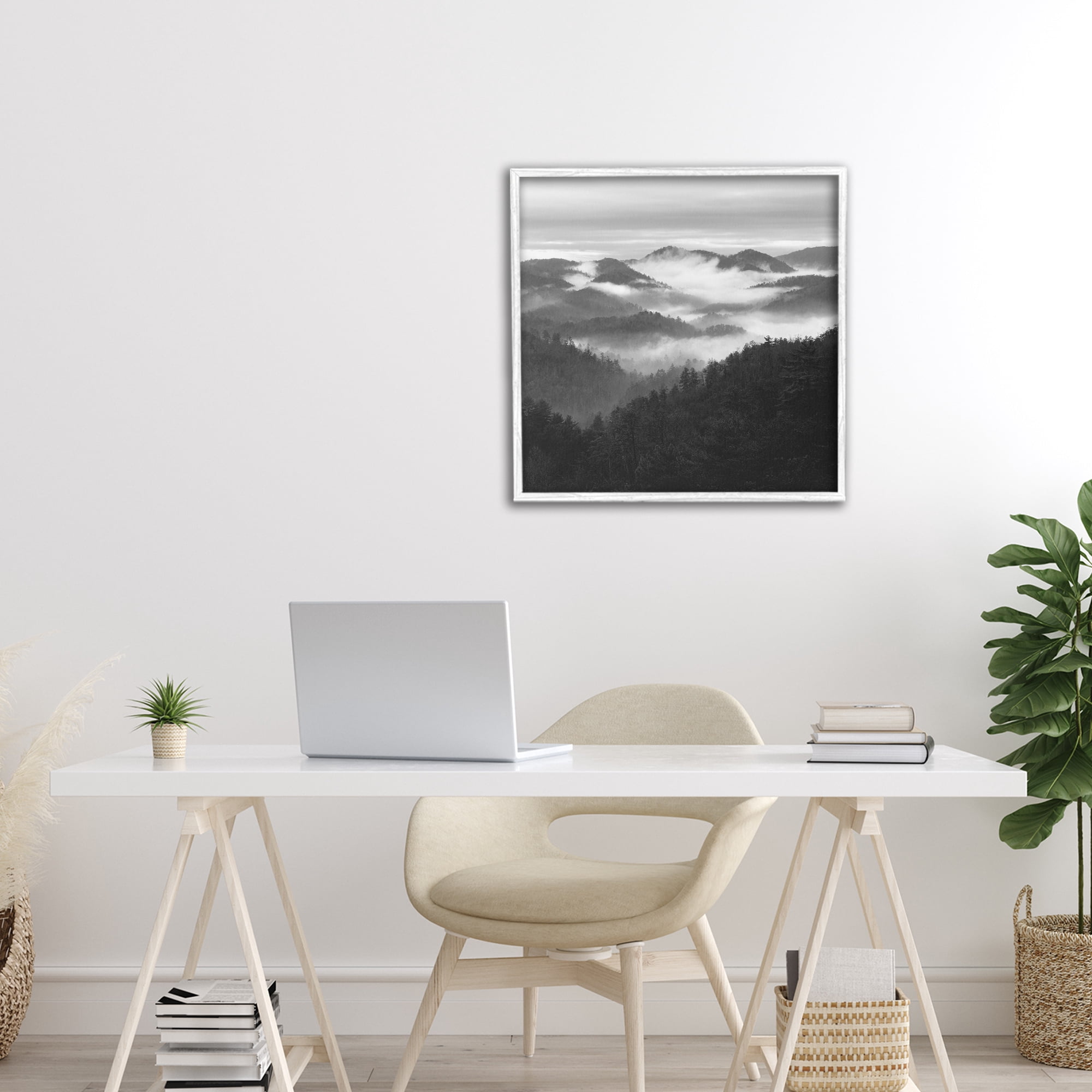 Stupell Industries Smoky Mountains Forest White Framed Giclee Art, design by Nicholas Bell