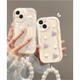 thumbnail image 2 of Compatible with iPhone 15 Case Clear Cute 3D Pearl Glitter Love Heart with Pearl Bracelet Chain Design for Girls Women Kawaii Shockproof Protective Case for iPhone 15, 2 of 11