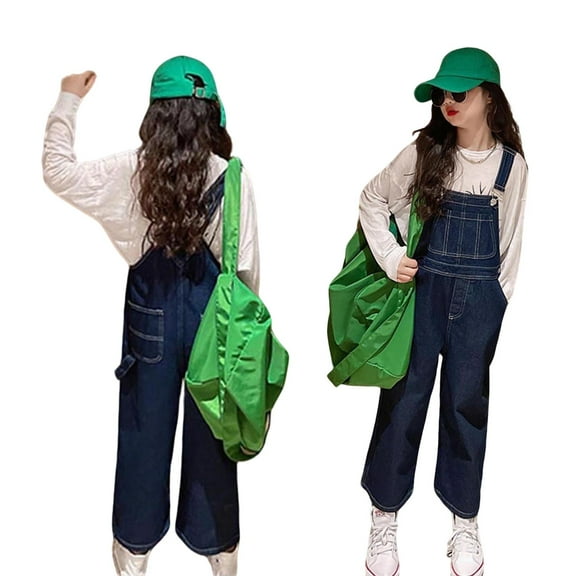 Girls' Denim Overall Jumpsuits Girls Overalls Kids Casual Sleeveless Girls Wide Leg Jeans Pants Girls Overalls with Pockets Summer Clothes Kids 5-6 Years