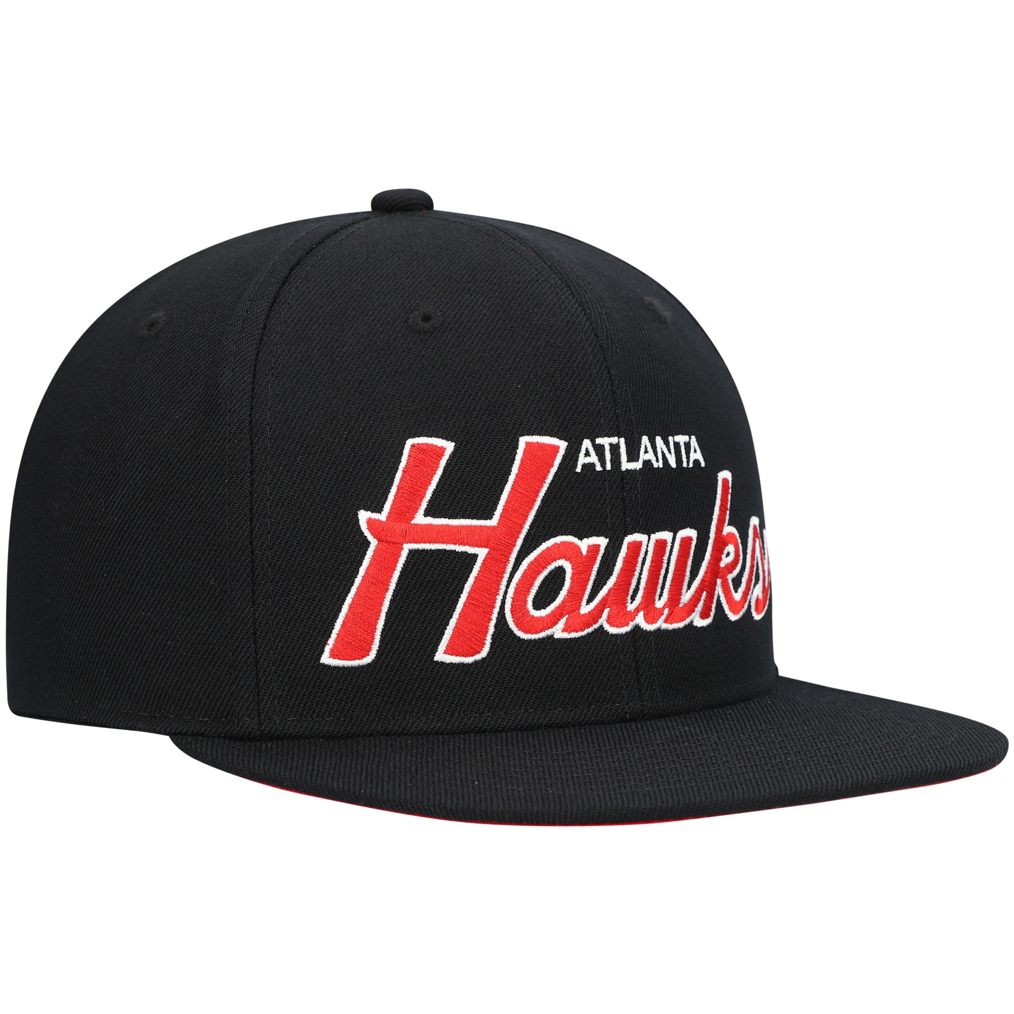 Men's Mitchell & Ness Black Atlanta Hawks Hardwood Classics Script 2.0 Snapback Hat