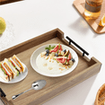thumbnail image 3 of Acacia Wood Serving Tray with Metal Handles, Large Tray for Ottoman, Breakfast in Bed, Dinner, Coffee Table Decor & Kitchen, 17"x12", 3 of 8