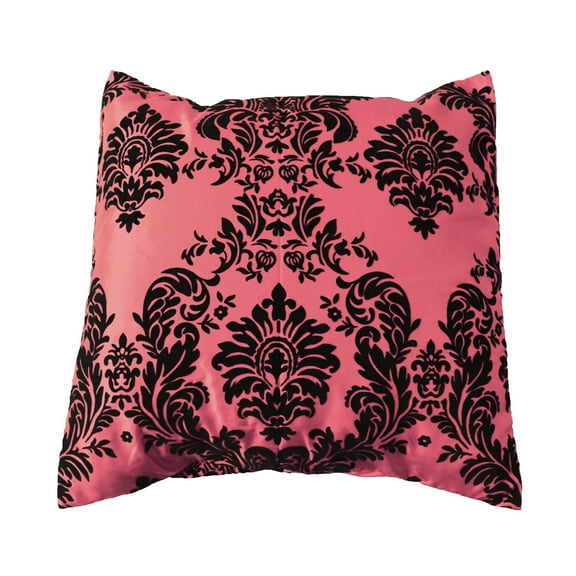 Flocked Damask Decorative Throw Pillow/Sham Cushion Cover Black on Coral