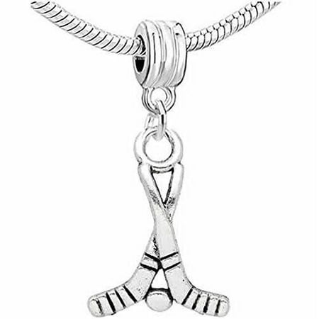 - Ice Hockey Stick Dangle Charm European Bead Compatible for Most European Snake Chain Bracelet