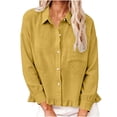 thumbnail image 2 of Neewe Womens Smocked Cuffed Striped Plain Shirt Casual Collar Long Sleeve Oversized Button Down Blouse Tops with Pocket Shirred, 2 of 7