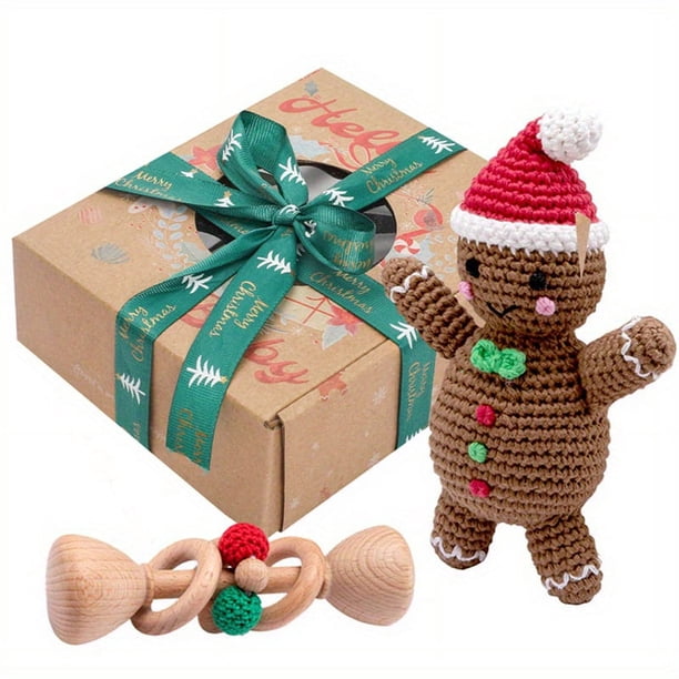 Christmas Crochet Two-piece Set Tambourine, Baby Early Education Tool, Cute Design Attracts Baby's Attention, Exquisite Packaging Gift Box Is More Precious