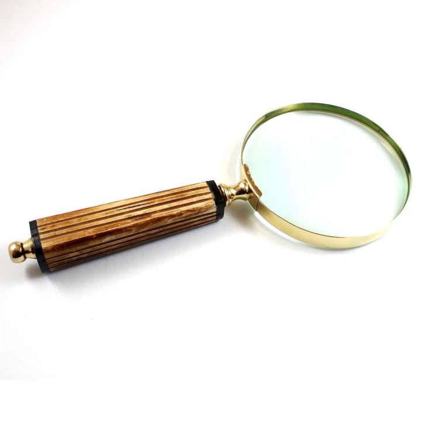 Maritime Treasures 4 Inch Brass Nautical Magnifier with Brown Square Handle Grip Glass Lens for Gifts for Christmas Graduation New Year