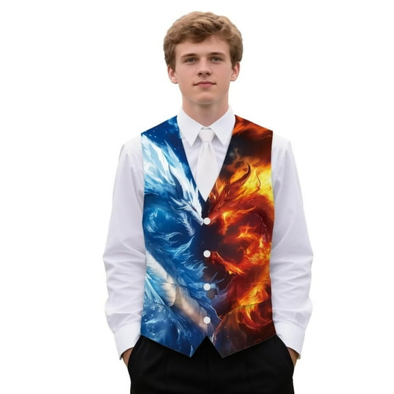 Yuyamidu Fire Dragon Men's Suit Vest Waistcoat Casual Slim Fit Suit Vest Business Formal Dress Waistcoat Vests for Suit or Tuxedo, Size S