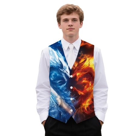 Yuyamidu Fire Dragon Men's Suit Vest Waistcoat Casual Slim Fit Suit Vest Business Formal Dress Waistcoat Vests for Suit or Tuxedo, Size S