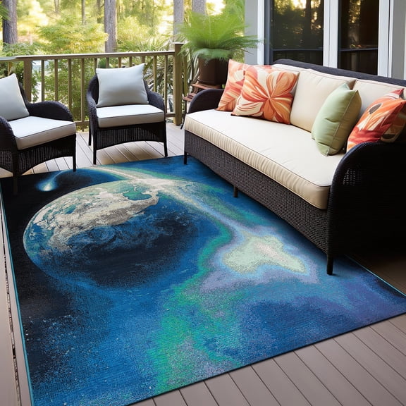 World Rug Gallery Galaxy Collection Adventure Earth Indoor/Outdoor Area Rug - Blue 5'3"X7'
