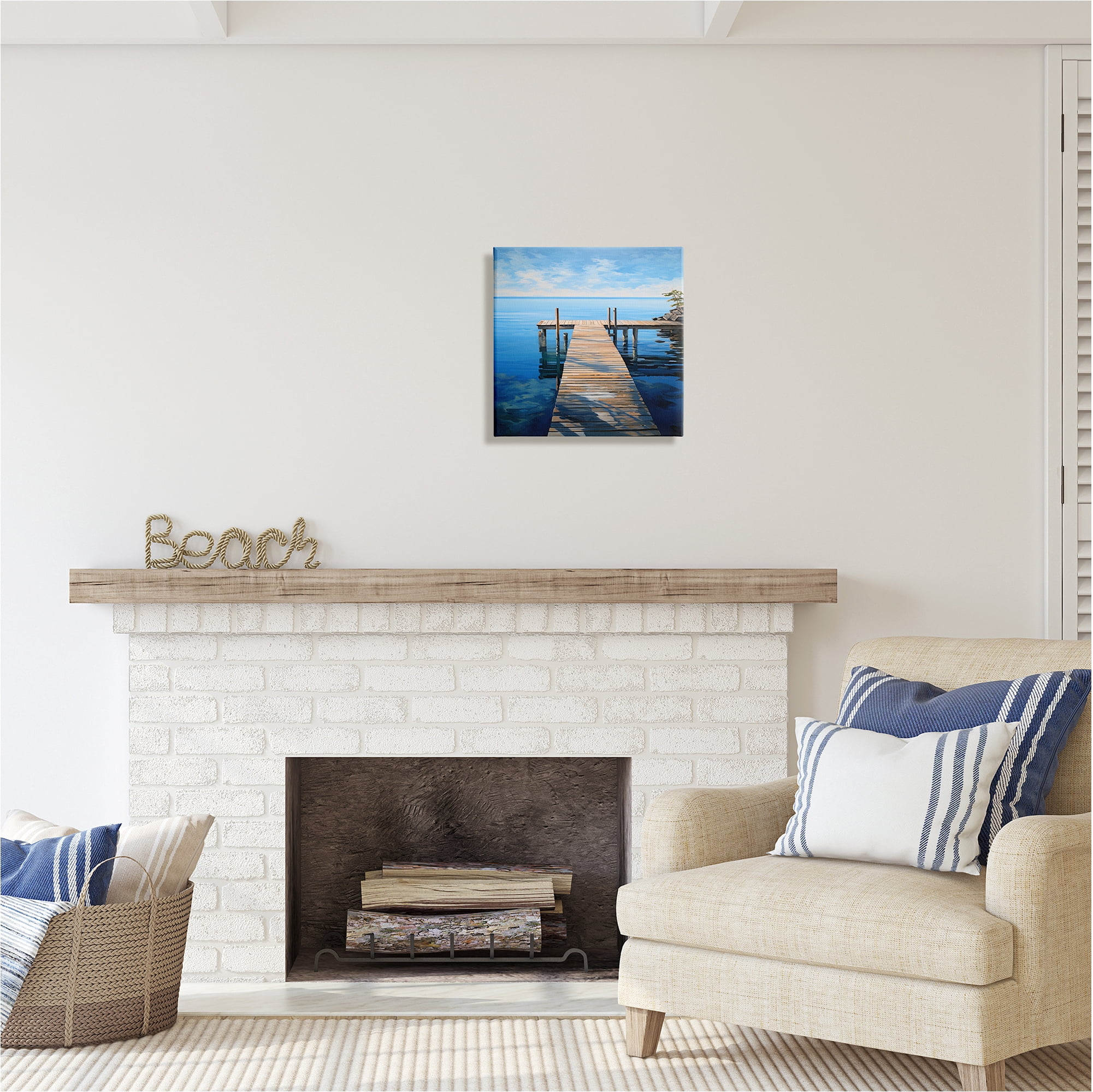Stupell Industries Seaside Dock Boardwalk Landscape Painting Gallery Wrapped Canvas Art Print Wall Art, 17 x 17