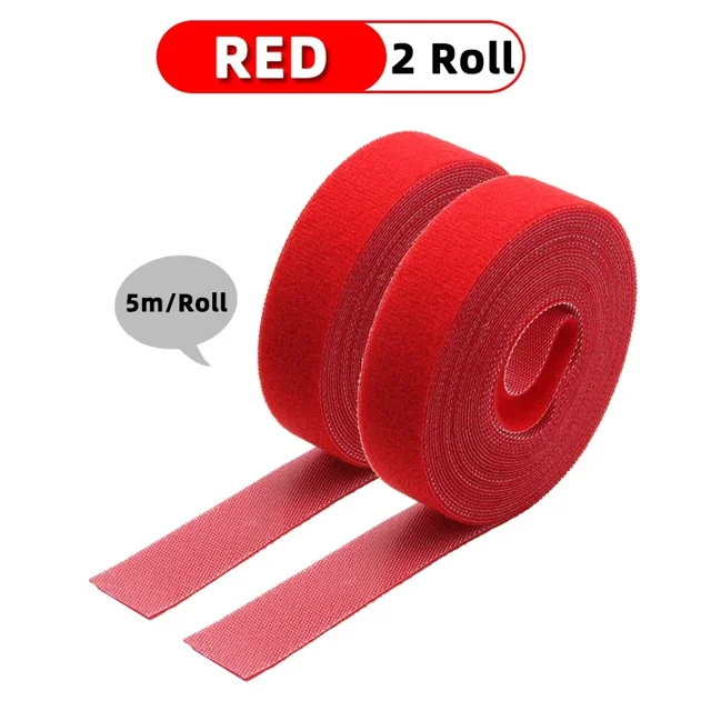 5m/roll Cable Ties Reusable Loop Bundle Self Adhesive Fastener DIY Accessories Nylon Strap Organizer Clip Wire Holder Management Red x 2 rolls Width 25mm