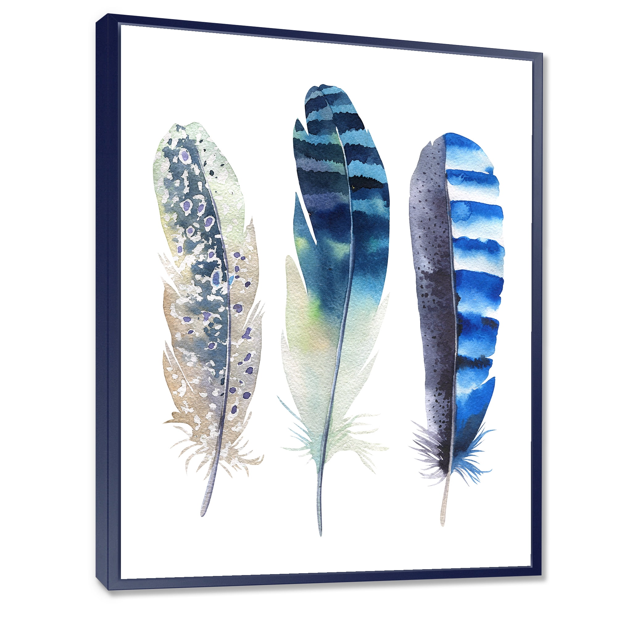 Designart 'Colourful Boho Art Feathers I' Bohemian & Eclectic Framed Canvas Wall Art Print