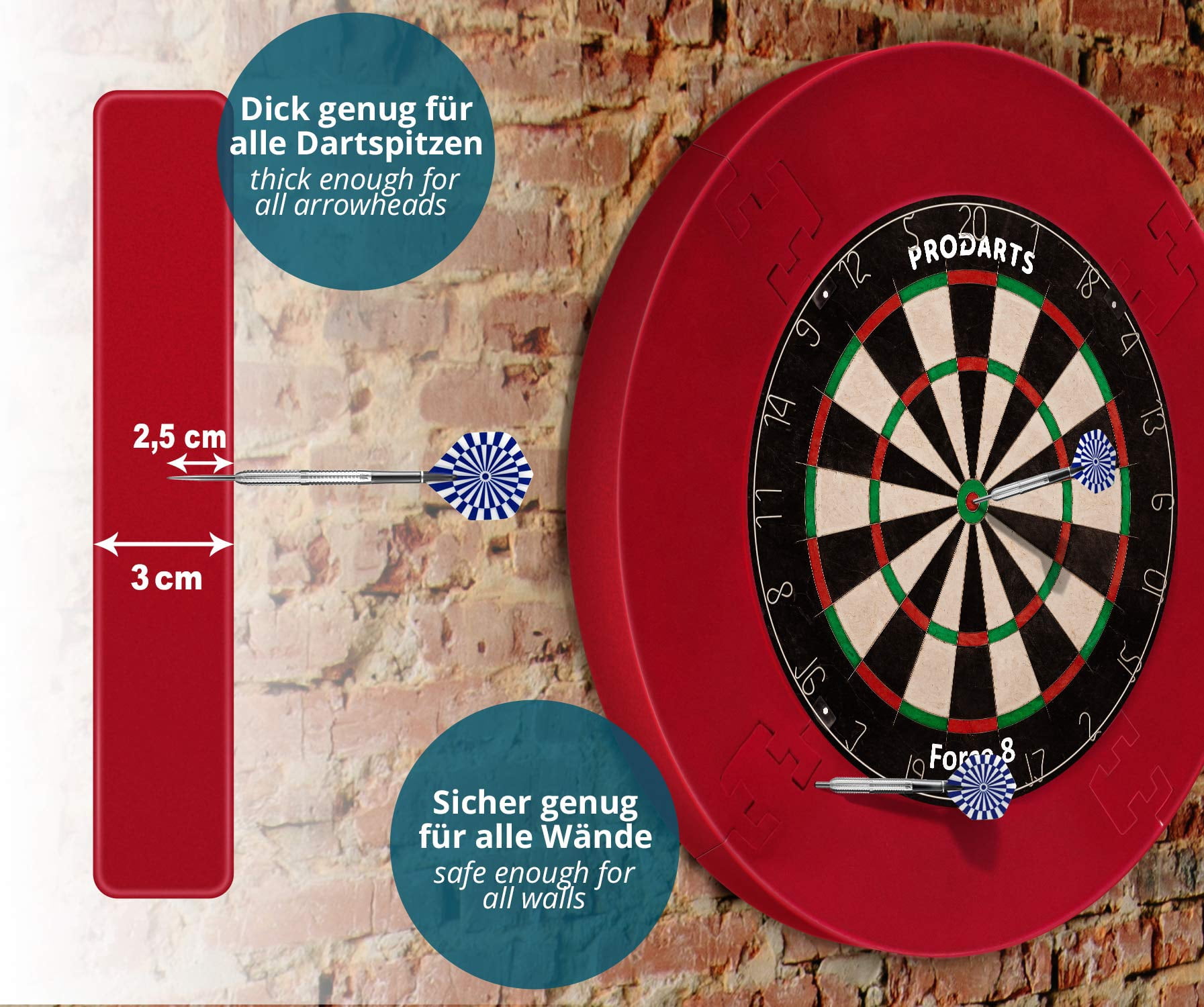 ProDarts Dart Surround for All Brands – dartboards – Darts Collection – red Ring Stable Border – Wall Protection for The Dartboard Without Additional mounting – Professional Look