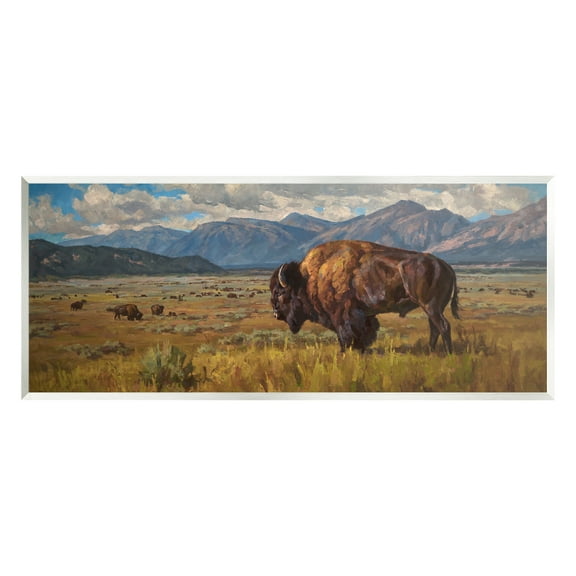 Stupell Industries Bison Grazing in Valley Animals & Insects Painting Unframed Art Print Wall Art, 17 x 7