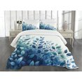 thumbnail image 4 of Ambesonne Blue Quilted Bedspread Set 3 Pcs, Diagonal Watercolor Leaves Art, King Size, Teal Blue and White, 4 of 4