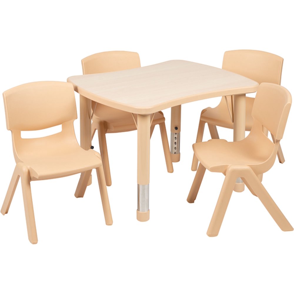 Set of 5 Beige Rectangular Height Adjustable Activity Table with 4