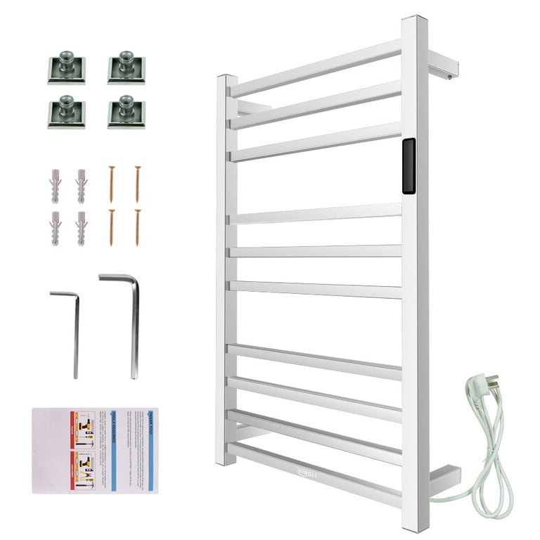VIVOHOME Electric Heated Towel Rack for Bathroom, Wall Mounted Towel Warmer, 10 Stainless Steel Bars Drying Rack, Size: 33.9*20.9*4.1, Silver VH1061US