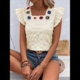 thumbnail image 4 of Blusa de Verano con Bordado Floral y Mangas Acampanadas para Mujer, con Cuello Cuadrado y Textura. Azul Oscuro XL, 4 of 6