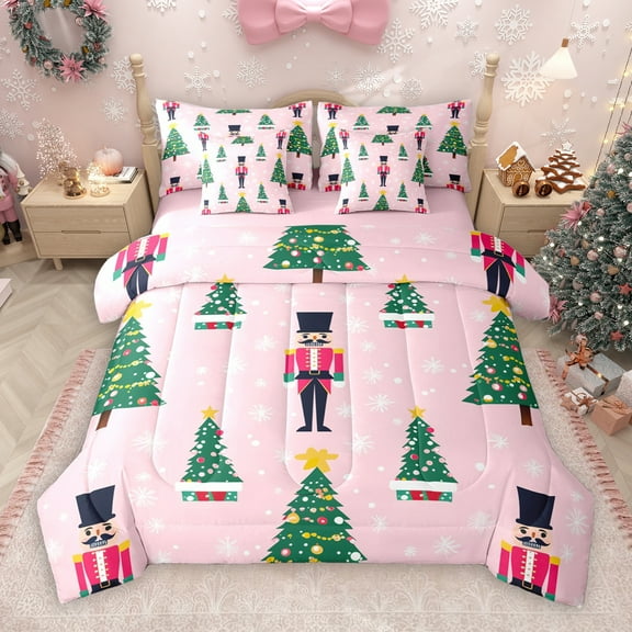 Manfei Happy New Year 7-Piece Twin Bedding Sets,Christmas Nutcraker Soldier Bedding Comforter Set,Green Xmas Tree Sheet Sets For Teens,Ultra Soft Home Decor Reversible
