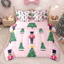 Manfei Happy New Year 7-Piece Twin Bedding Sets,Christmas Nutcraker Soldier Bedding Comforter Set,Green Xmas Tree Sheet Sets For Teens,Ultra Soft Home Decor Reversible