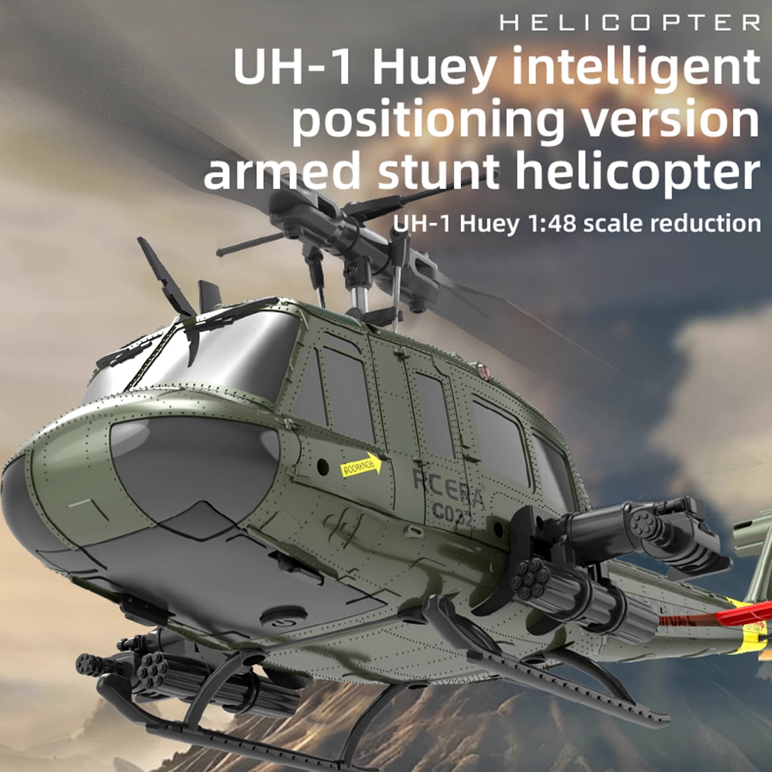 RC ERA C032 UH-1 Huey RC Helicopter, 6CH 2.4G Flybarless Helicopter with 6-Axis Gyro, Altitude Hold, 3D Inverted Flight, Optical Flow Positioning, 1/48 Scale Aircraft Model for Adults