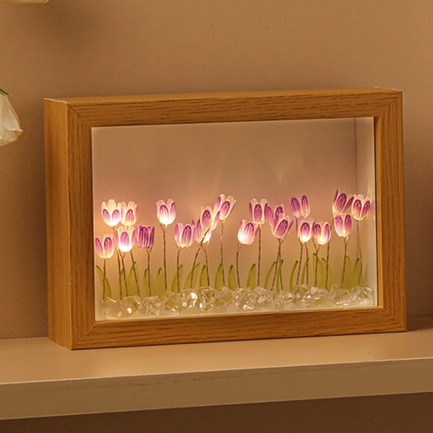 Marco de fotos de noche Tulipán Luz de bricolaje Regalo Luz de noche (13 flores) Púrpura