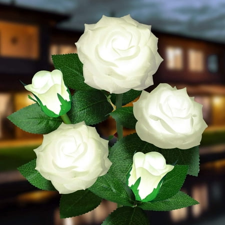 

Solar Garden Lights Outdoor 1 Pack Solar White Rose Flower Lights with 5 Roses Solar Christmas Decorative Lights Waterproof for Patio Backyard Yard Pathway Xmas Decorations