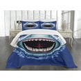 thumbnail image 3 of Ambesonne Shark Quilted Bedspread Set 3 Pcs, Attack Open Mouth Bite, Queen Size, Navy Blue Grey Fuchsia, 3 of 5