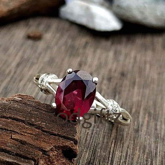 Handmade Garnet Ring: 925 Sterling Silver Gemstone Jewelry