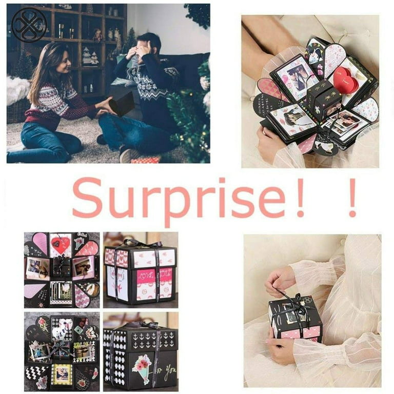 Luxtrada Xmas Creative Explosion Gift Box DIY Handmade Photo Album  Scrapbooking Gift Box for Birthday Party, Valentine's Day Finished Surprise  Explosion Box Black 