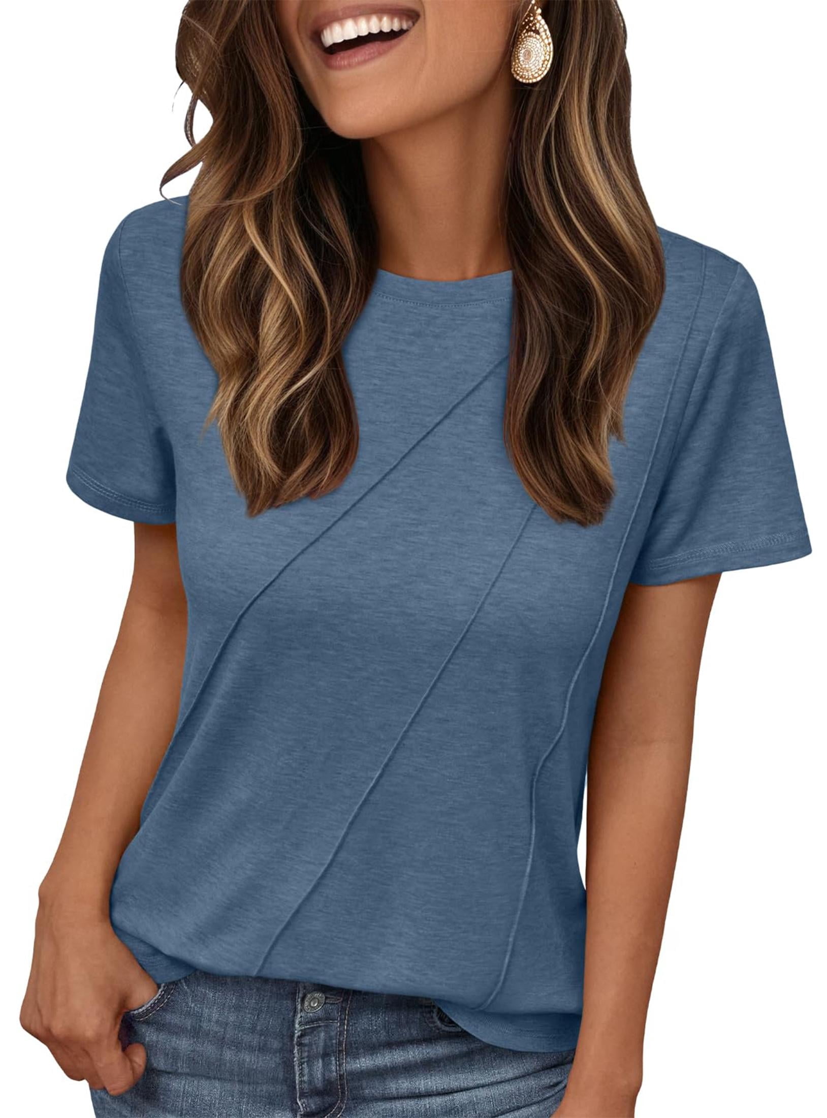 SUNBS Womens Tops Short Sleeve Shirts Crewneck Plain Tee Casual Summer Clothes, Sizes S-2XL