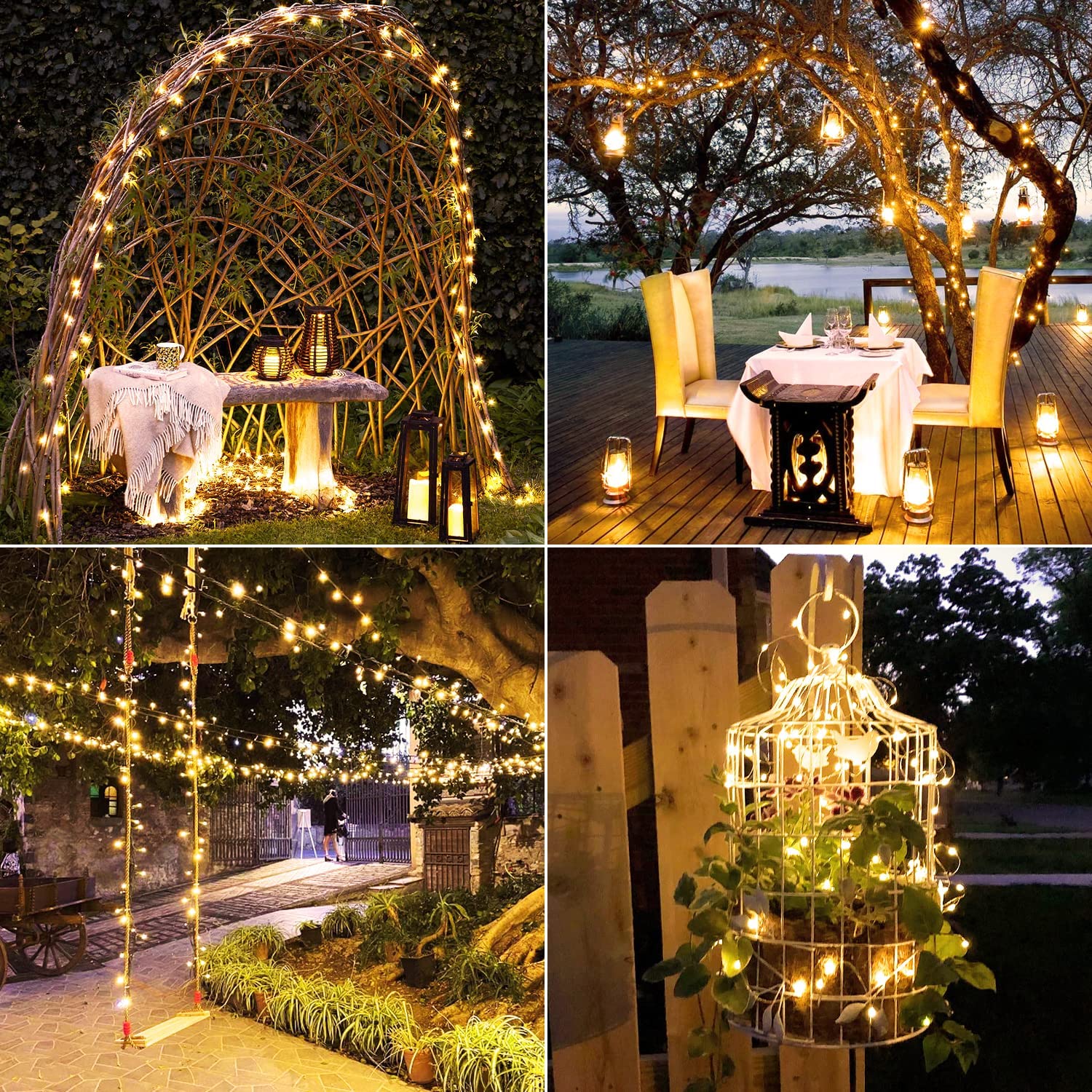 YEOLEH Solar String Lights,33FT 100LED Silver Wire Christmas Fairy Lights,Waterproof  Patio Light with Modes for Garden Tree Decor,2 Pack,Warm White 