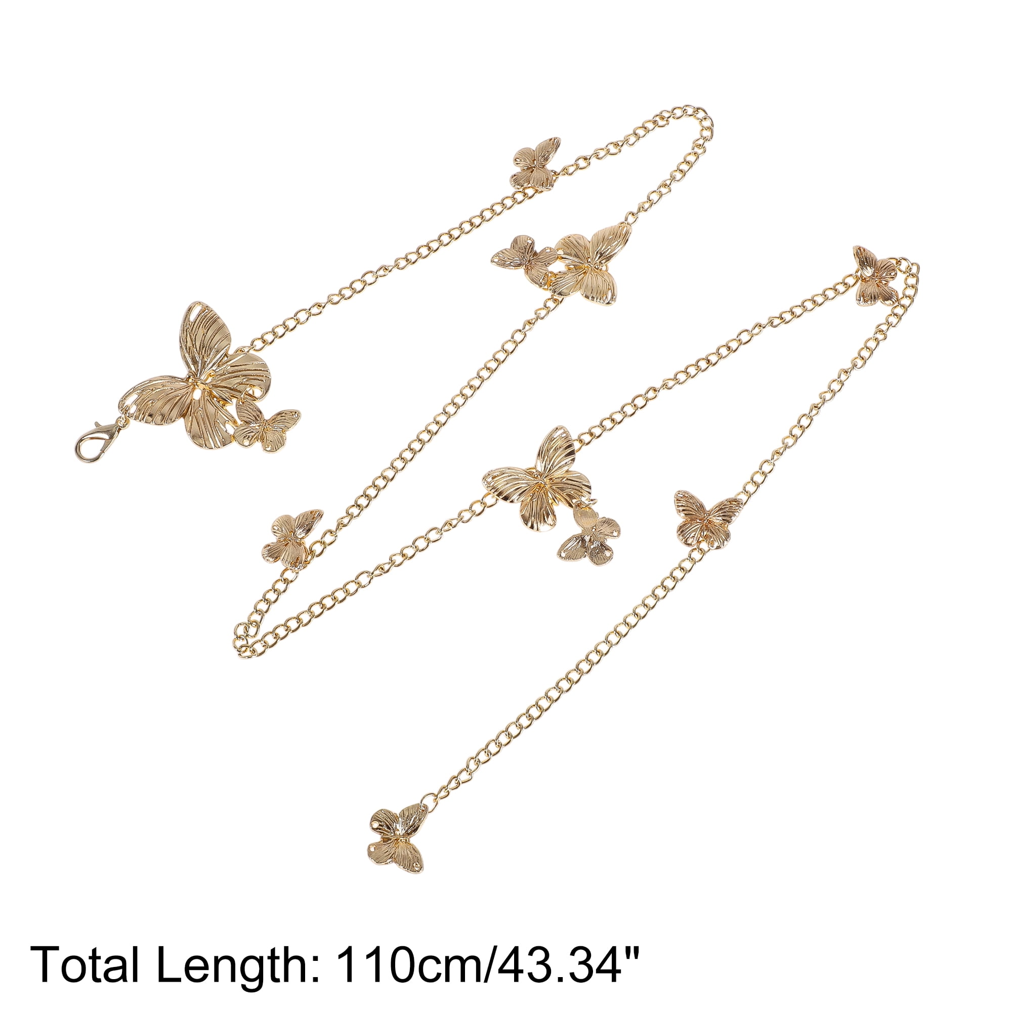 Unique Bargains Three-Tiered Butterfly Adjustable Waist Belt for Women Gold Tone