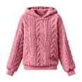 thumbnail image 3 of XUNKUSGA Womens Fuzzy Hoodies Classic Solid Color Textured Jacquard Fleece Pullover Top with Drawstring Hood Comfy Cozy Oversized Winter Warm Coat 4XL, 3 of 8